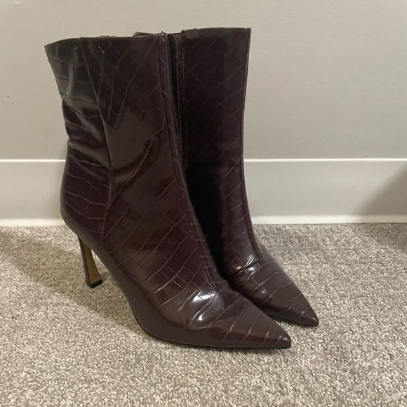 Express Dark Brown Croc-Embossed Heeled Boots - Picture 2 of 5